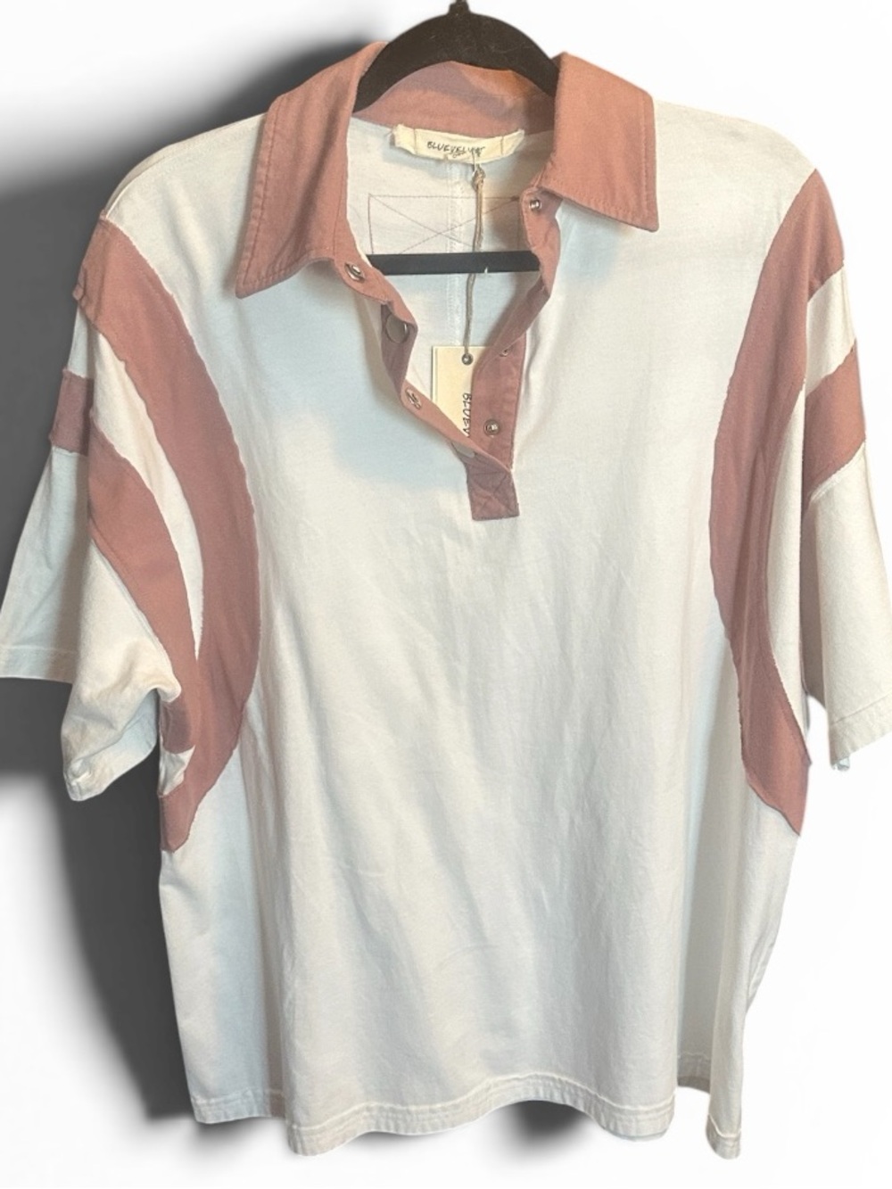 Blue Velvet Lg Button-Down Polo Shirt in Cream and Dusty Rose